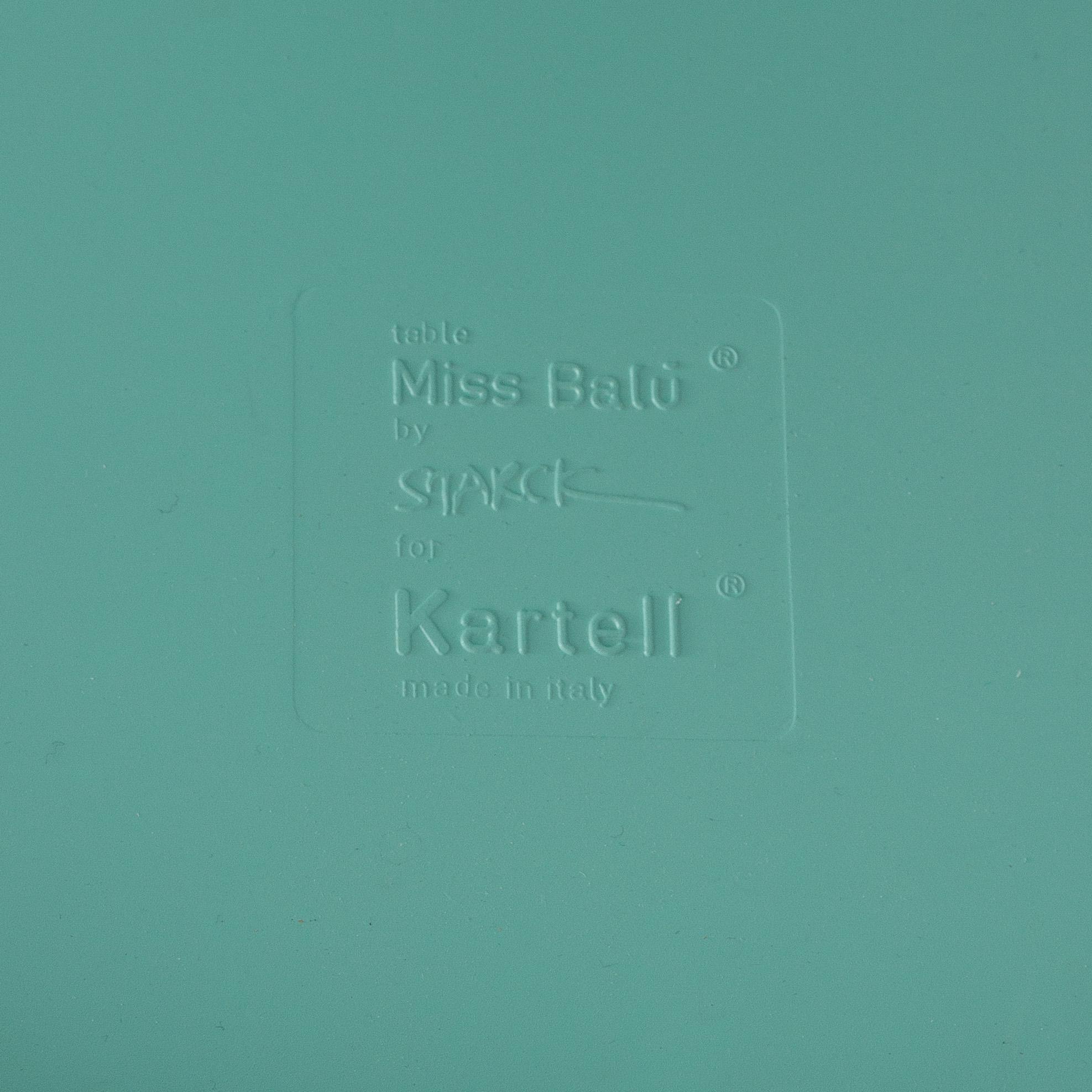 PHILIPPE STARCK, a "Miss Balù" table and a pair of "Dr Glob" chairs, Kartell.