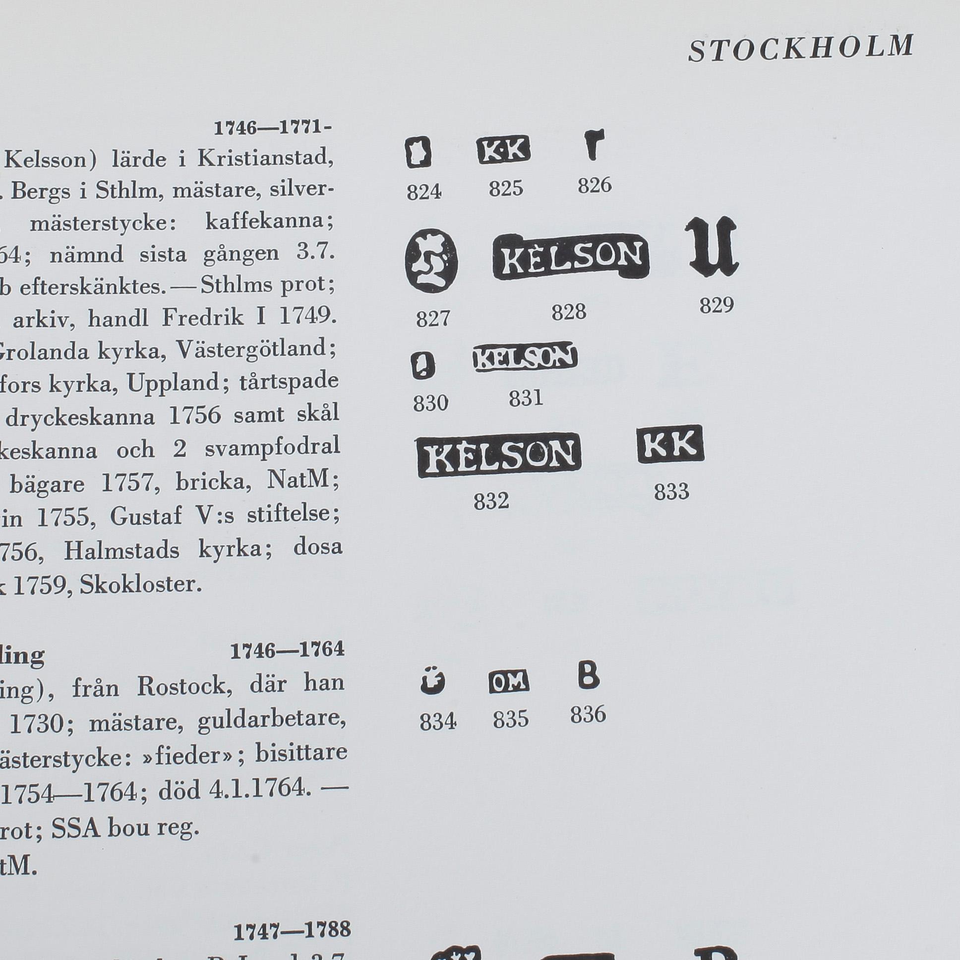 ERIK ANDRÉN, Svenskt silversmide 1520-1850, Guld- och silverstämplar, Stockholm 1963.