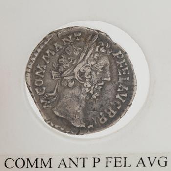 MYNT, silverdenar, Commodus, 179-192 e. Kr. Vikt ca 3 gram.