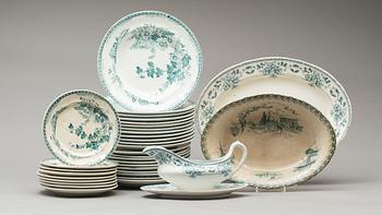 SERVISDELAR, 44 delar, "Stockholm" och "Flora", Gustavsberg, flintgods, omkring 1900.