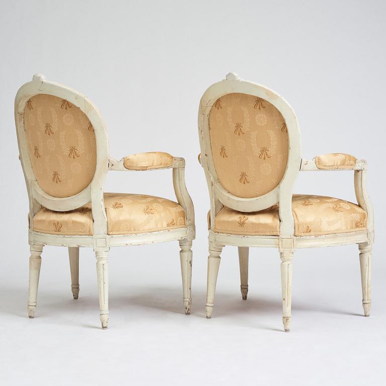 A pair of Gustavian armchairs by J Malmsten, master in Stockholm 1780-1788.