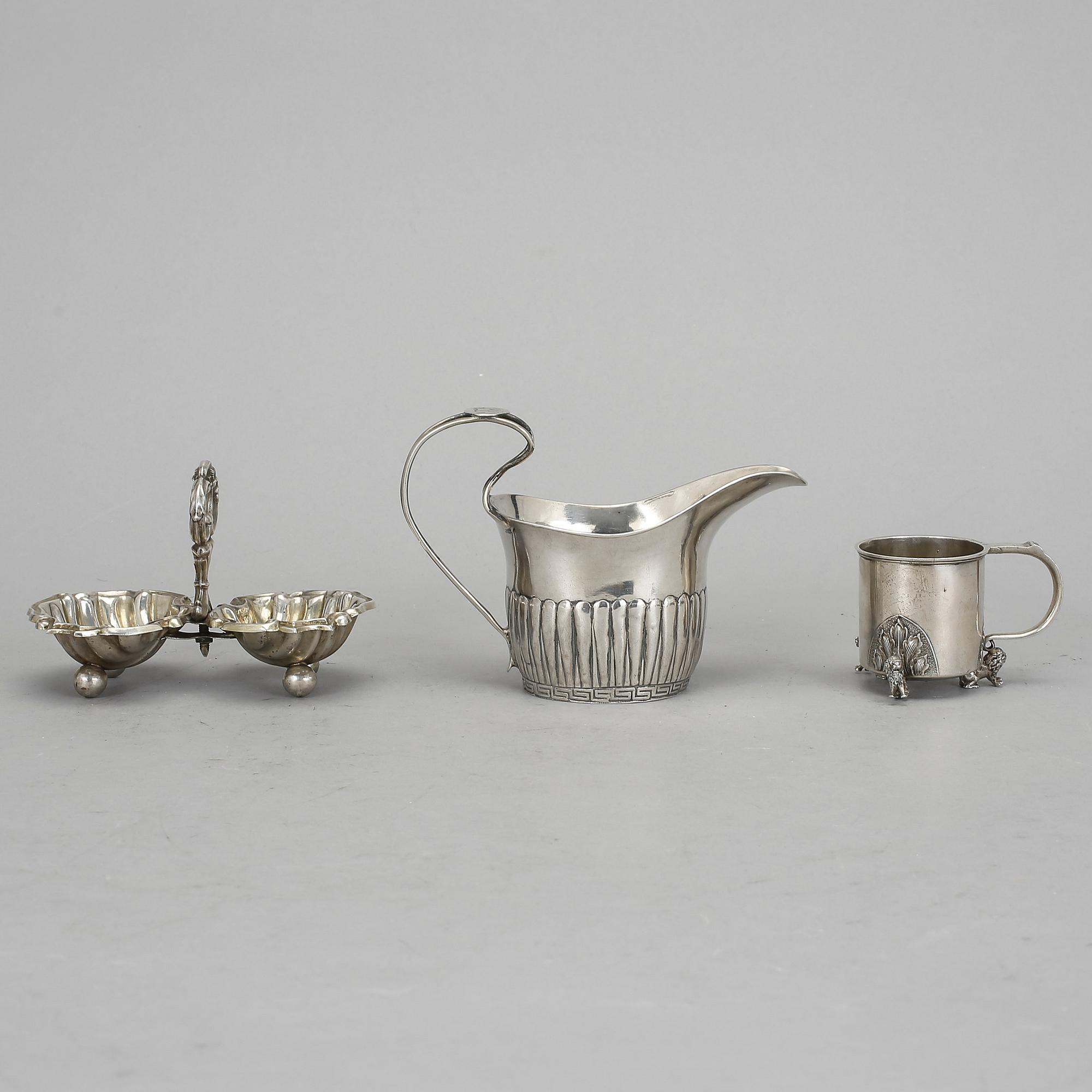 PARTISILVER, 3 st, bl.a sannolikt B Tellander, Jönköping, 1805-44. Vikt ca 184 gram.