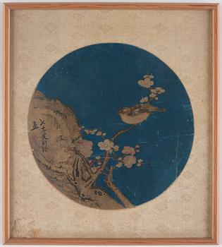 A Chinese fan painting, ink and colour on paper, Qing dynasty, 19th Century.