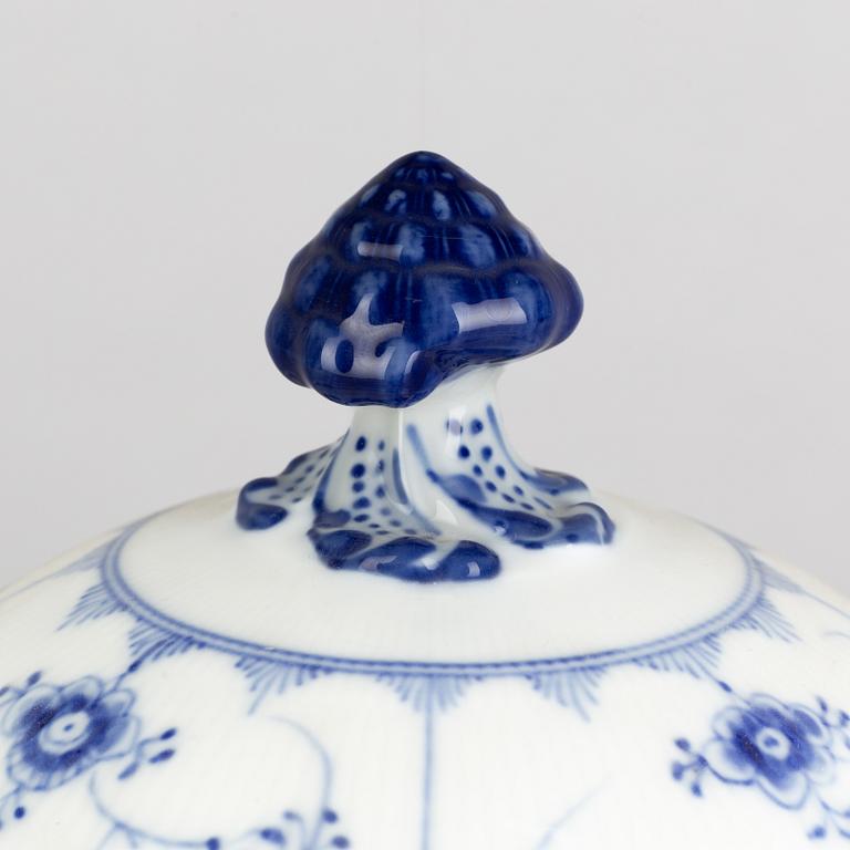 A 'Blue Fluted Plain' porcelain tureen with cover and stand, Royal Copenhagen, model 222 and 319, 29th century.