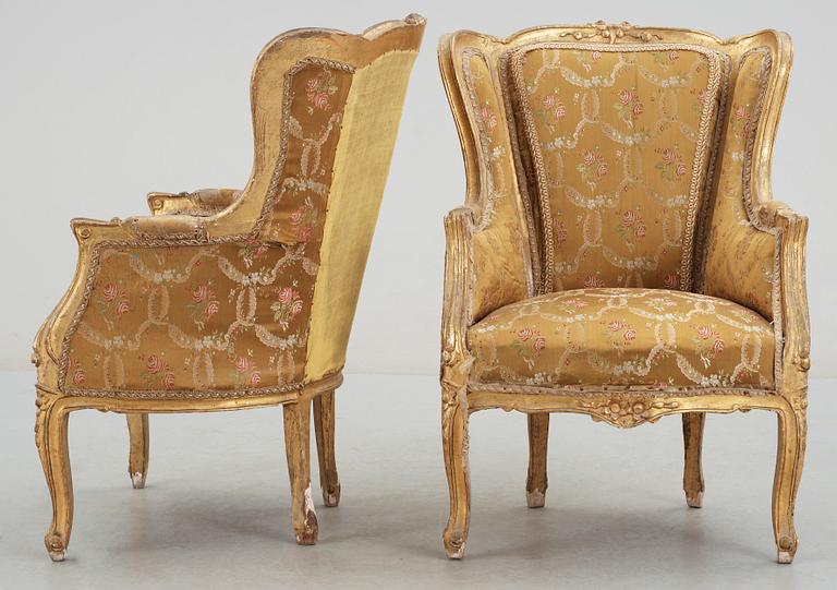 BERGÈRER, ett par, Louis XV-stil, 1900-talets första hälft/mitt.