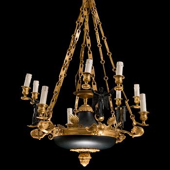 A first half 19th Century empire nine-light hanging lamp.