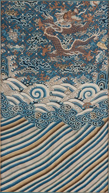 A textile fragment of a Chinese robe, Qing dynasty, 18th Century.