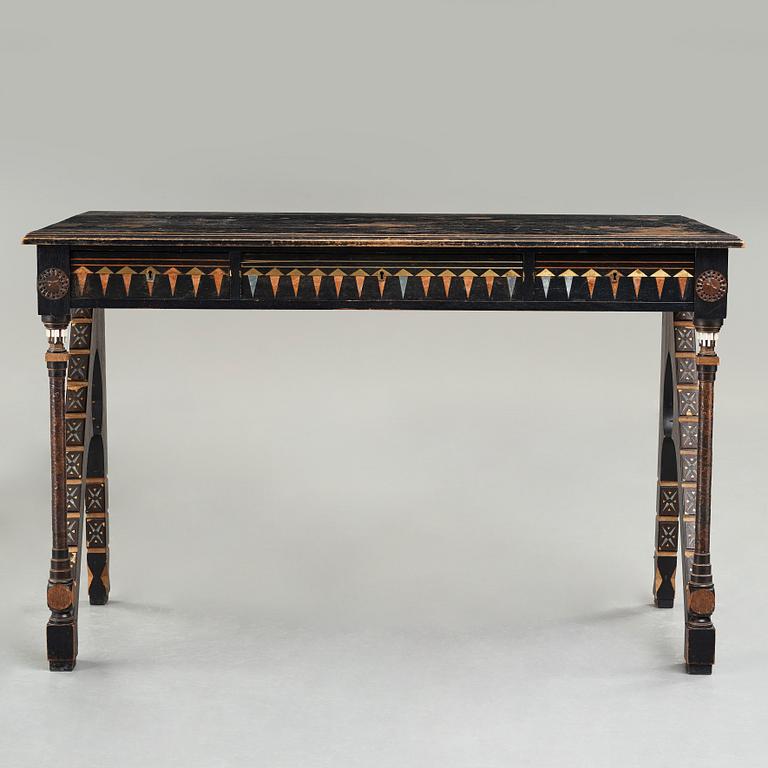 Carlo Bugatti, attributed to, an ebonized wood and walnut desk, Turin, Italy ca 1900.