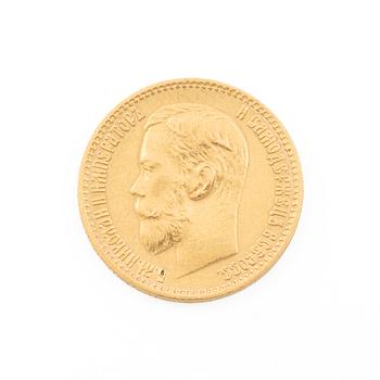 Guldmynt, Nikolaij II, Ryssland, 5 Rubel, 1898.