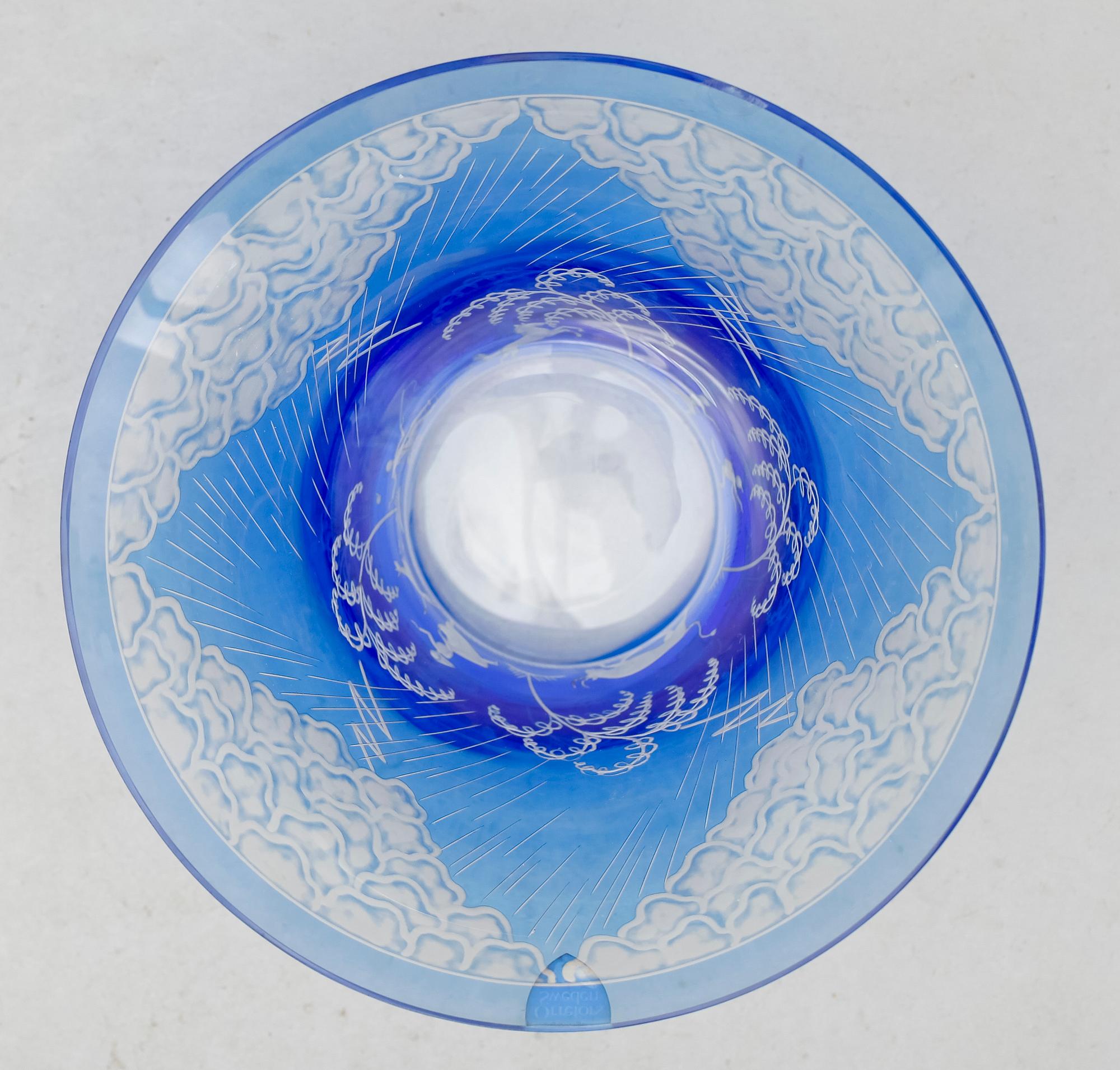 EDWARD HALD, skål, glas, "Åskväder", Orrefors, sign.