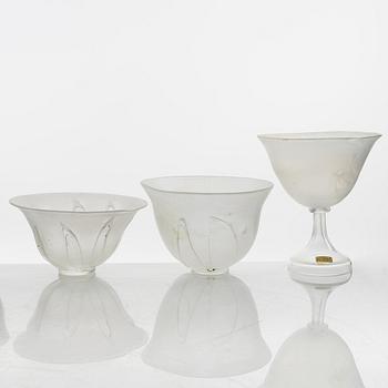 Bengt Heintze, five art glass bowls and two vases, Kosta Boda, signed, 1973-1988.