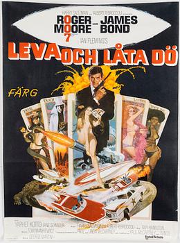 A James Bond movie poster, offset, 'Leva och låta dö' ('Live and Let Die'), United Artists, Tryckeri AB Småland, 1973.