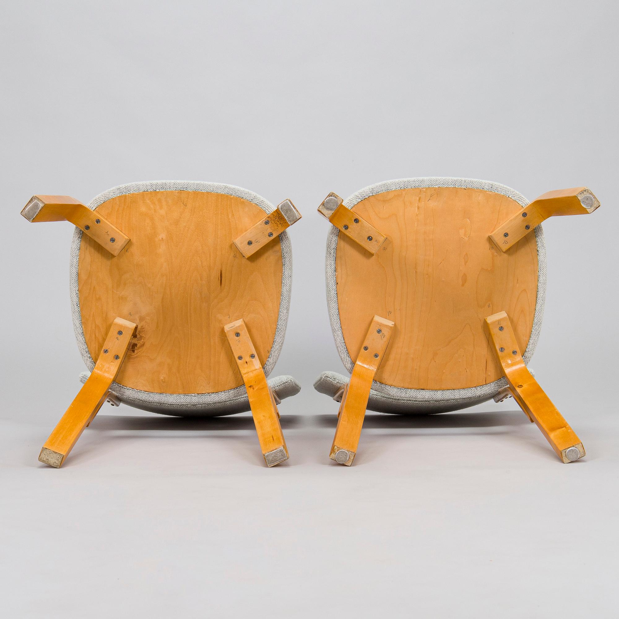 Alvar Aalto, stolar, 6 st, modell 63, O.Y. Huonekalu- ja Rakennustyötehdas A.B. 1900-talets mitt.