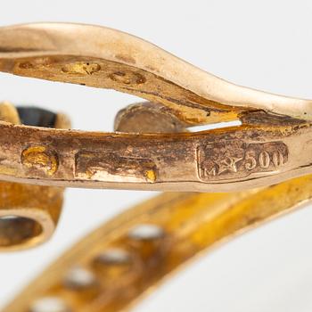 Brooch/pendant 12K two-tone gold with old mine and rose-cut diamonds, sapphire and ruby,