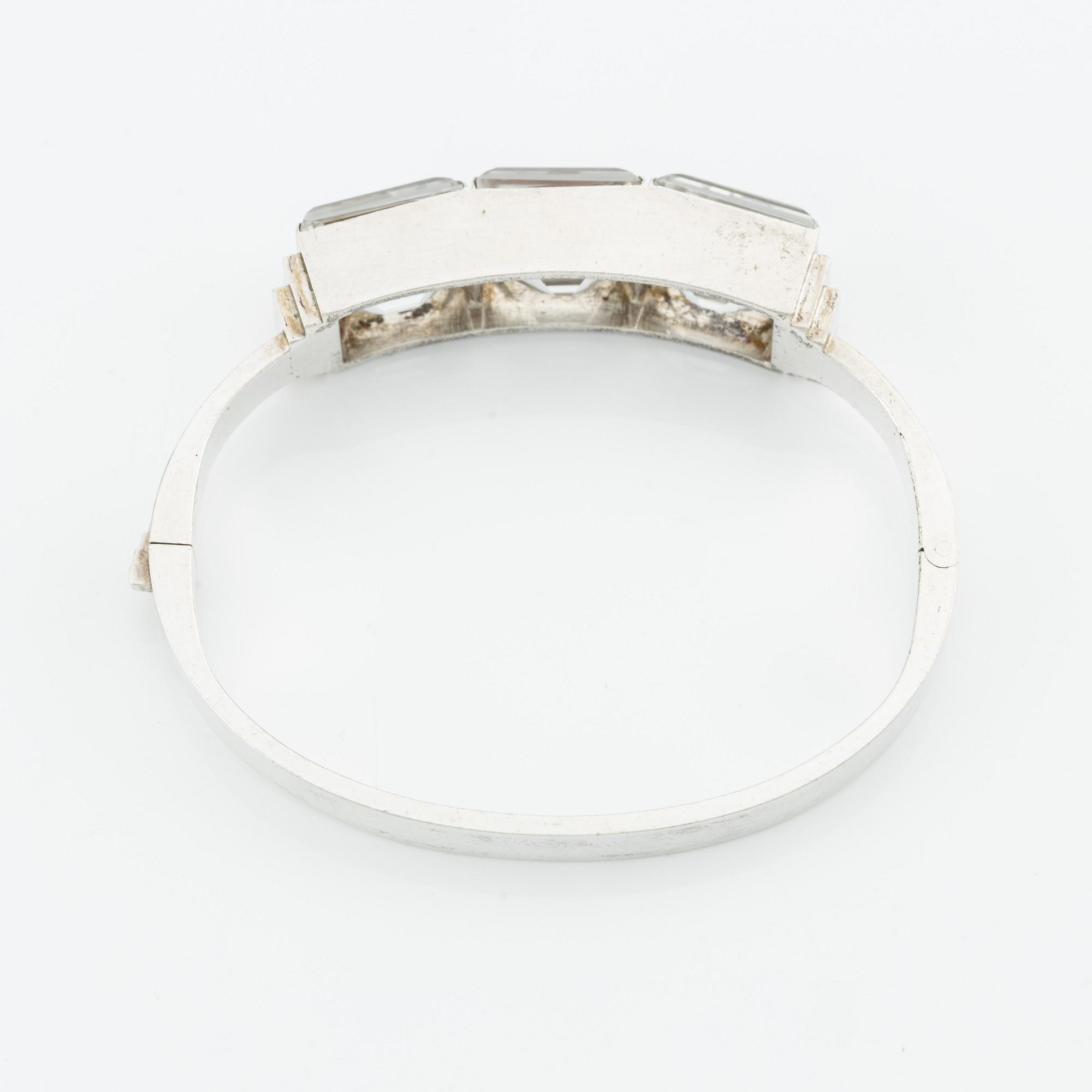Wiwen Nilsson, a sterling bangle with three step-cut rock crystals, Lund 1938.