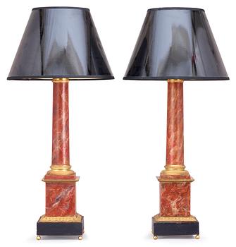 676. A pair of French first half 19th century table lamps.