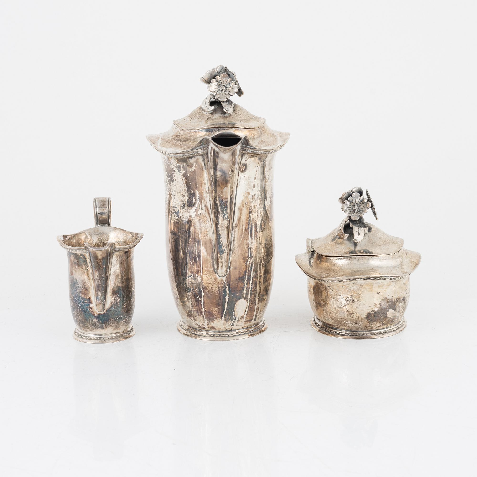 CF Carlman, kaffeservis, silver, 3 delar, Stockholm 1947.