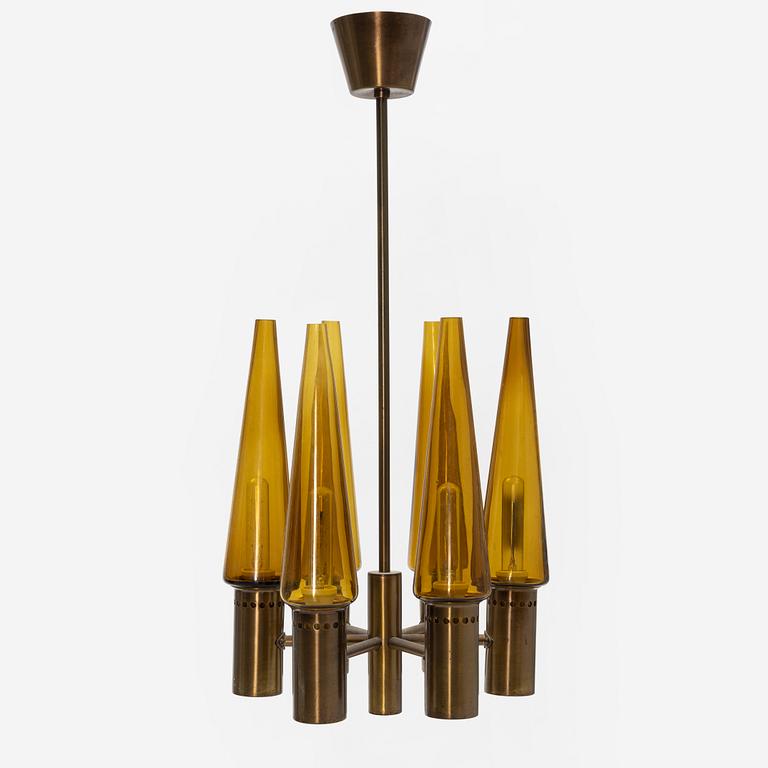 Hans-Agne Jakobsson, A brass and glass ceiling lamp, second half of the 20th Centry.