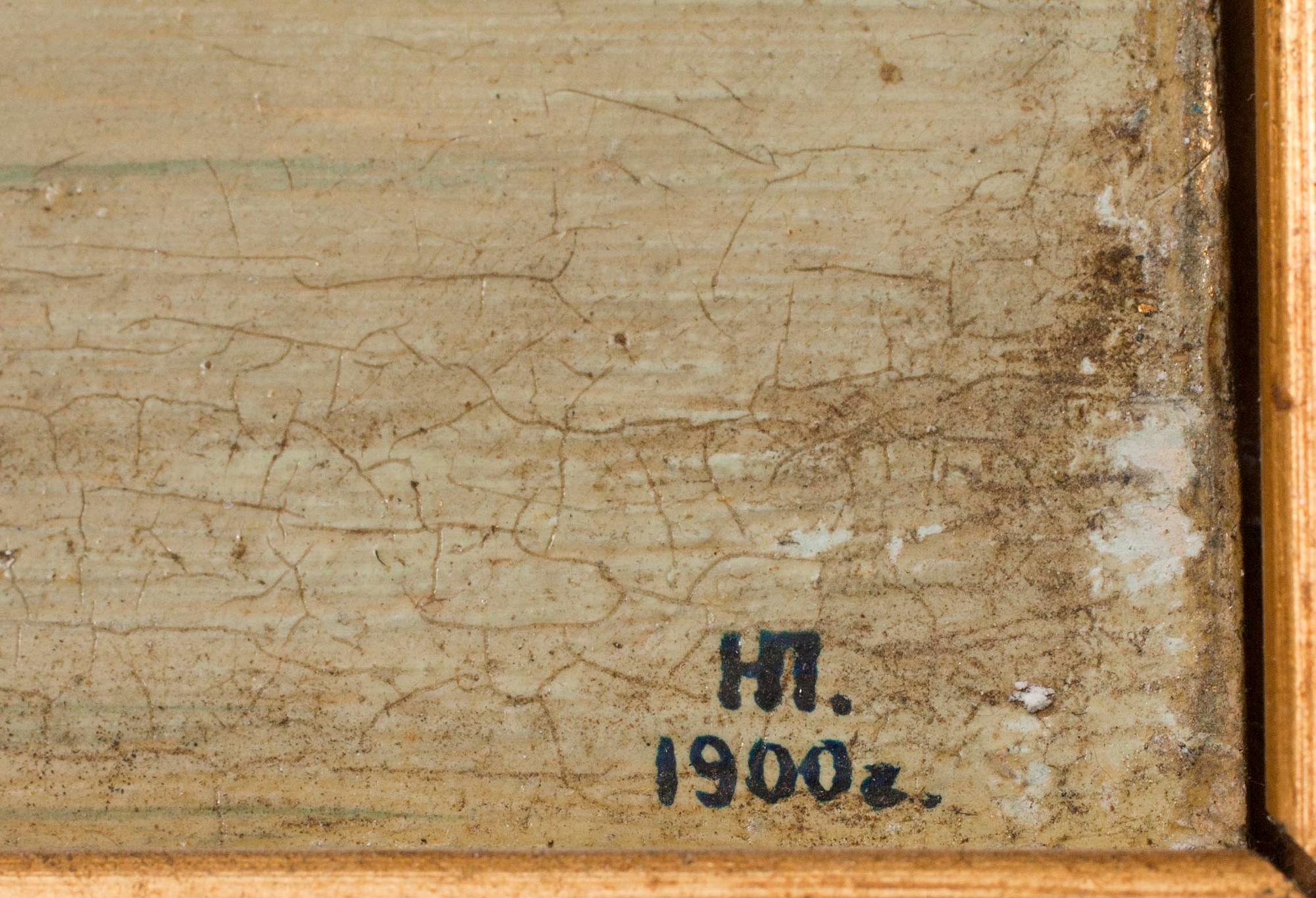 TAVLOR, 2 st. okänd konstnär, olja på skiva, sign. NP och dat. 1900.