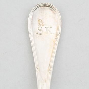 Uppsättning skedar och gafflar, 14 delar, silver, "Rosett", bl.a. Bernt Erlandsson, Kristianstad, 1912-32.