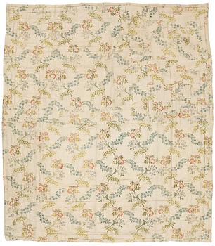 171. A SILK BED COVER, quilted, ca 192-193 x 164-170 cm, probably Sweden 18th century.