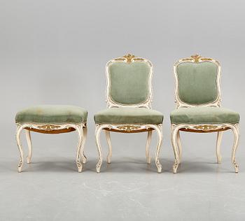 STOLAR samt PALL, rokokostil, 1900-talets första hälft.