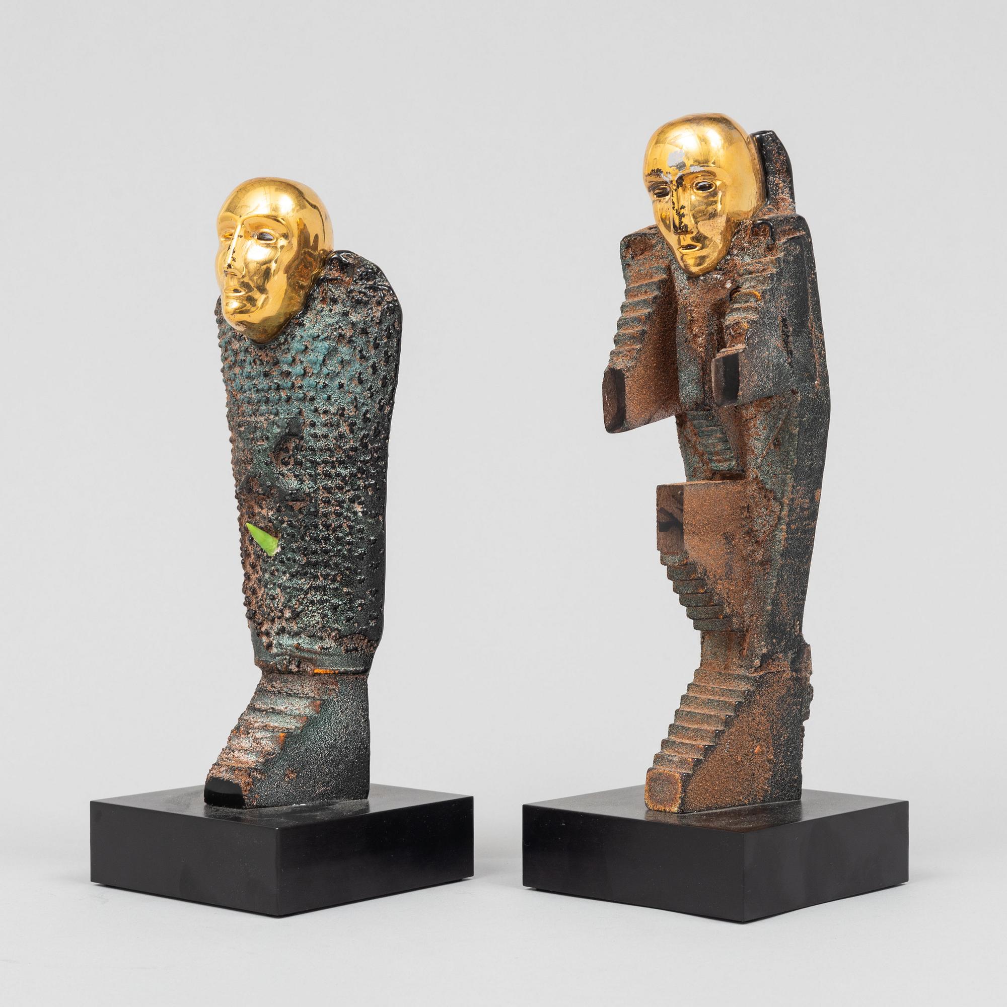 Bertil Vallien, two unique 'Idol' glass sculptures, Kosta Boda.