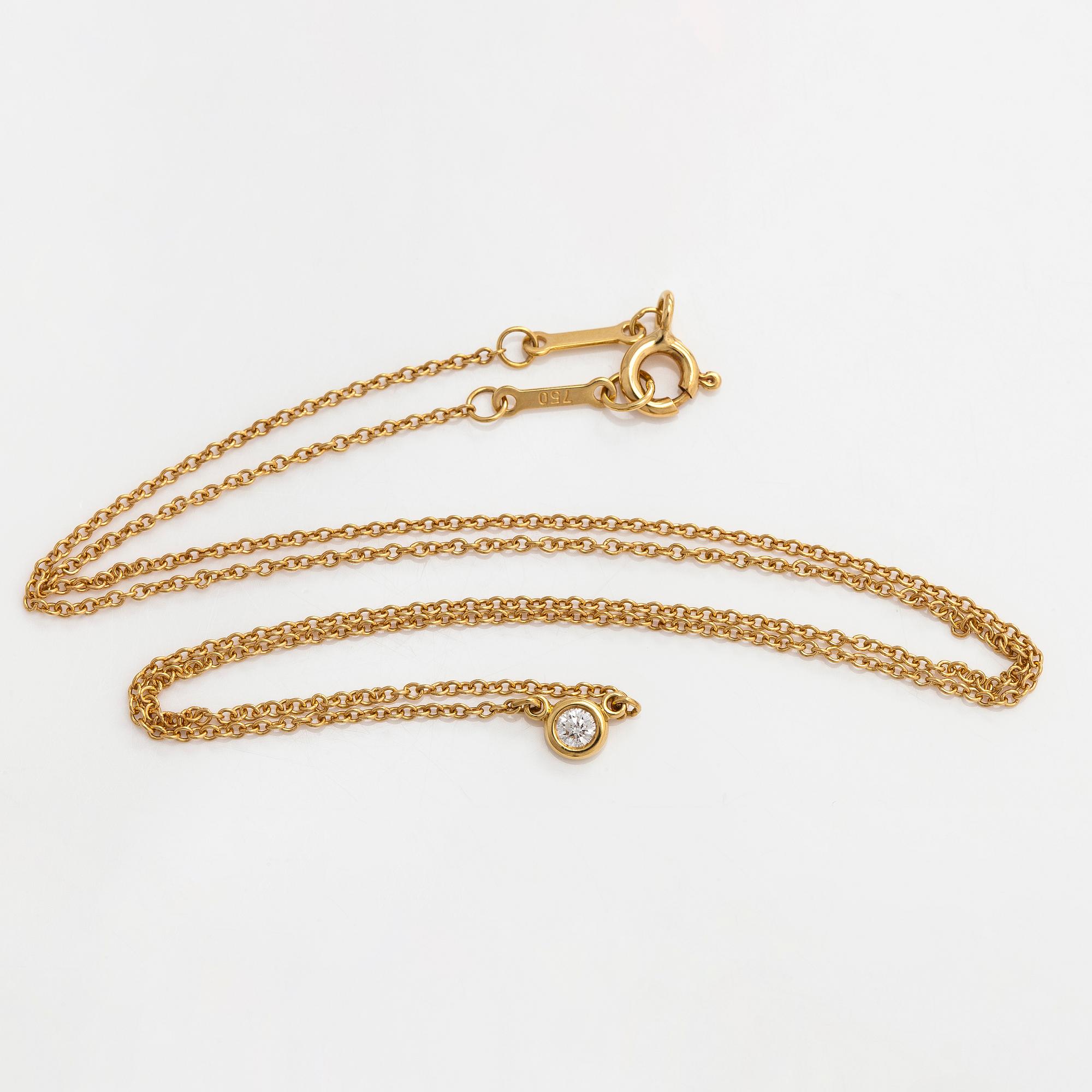 Tiffany & Co, Elsa Peretti, halsband, "Diamonds by the Yard", 18K guld med en briljantslipad diamant.