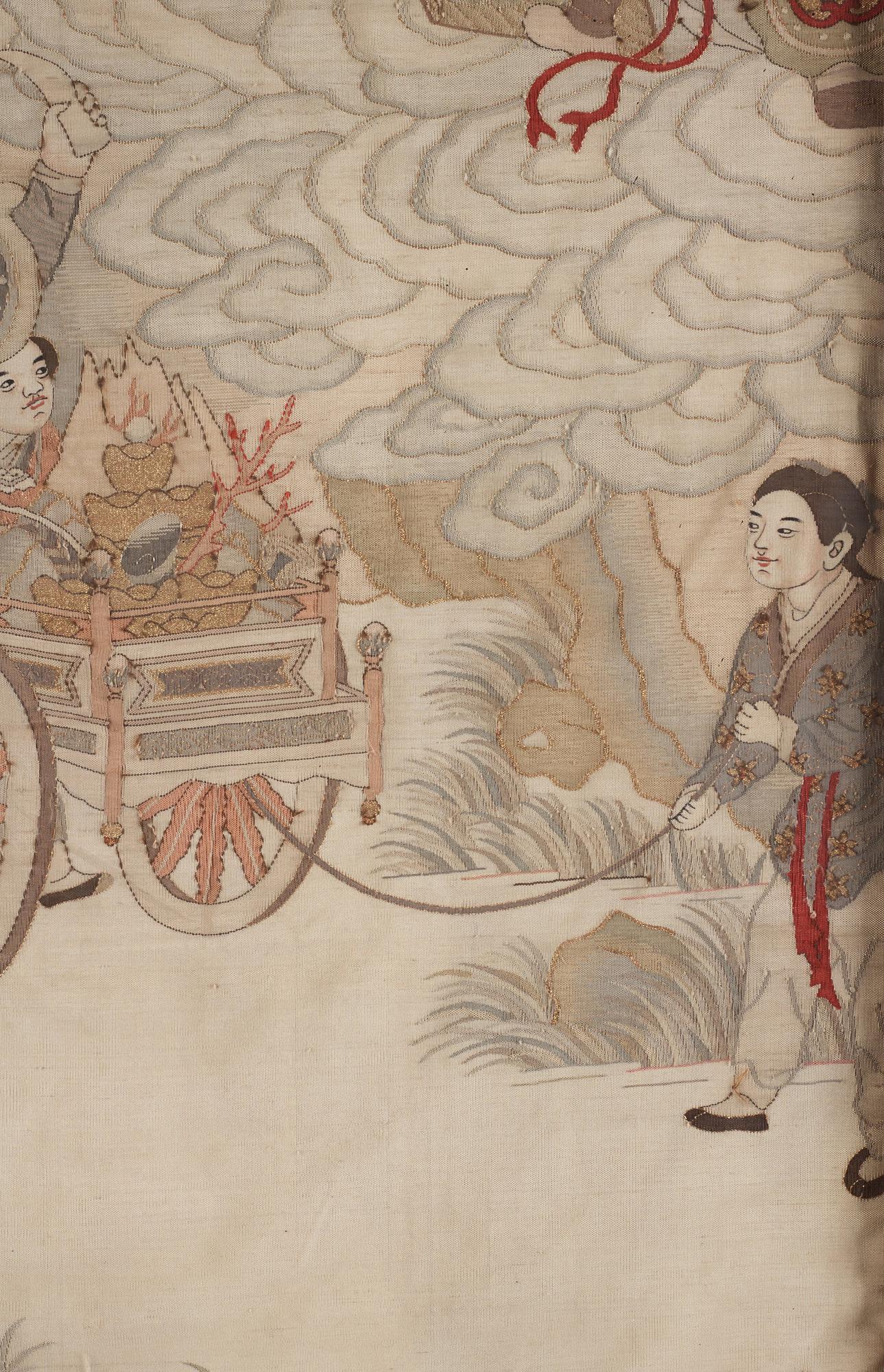A kesi silk 'Immortals' panel, Qing dynasty, 19th 
century.
