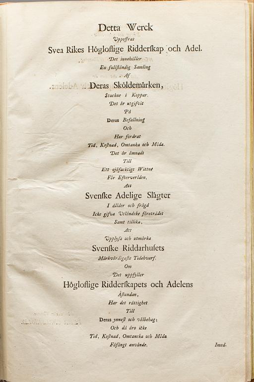 BOK, "Svea rikes Ridderskaps och Adels vapenbok", Stockholm 1764.