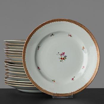 A set of 18 famille rose plates, Qing dynasty, Qianlong (1736-95).