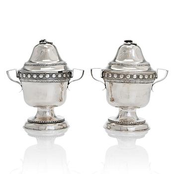 A pair of Finnish 18th-century silver sugar bowls, maker's mark of Steffan Flygare, Tornio 1789.