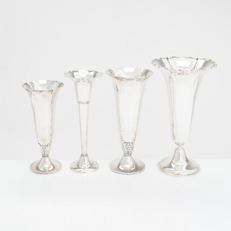 Four silver vases, Finland 1951 - 1962.