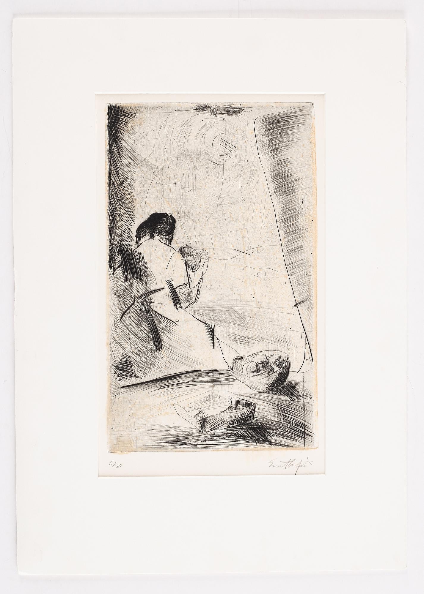 Evert Lundquist, etching. Signed and numbered 6/50.