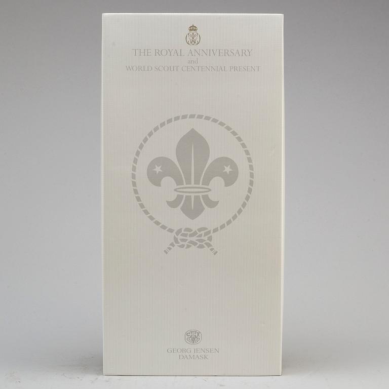 Three damasque table cloths from Georg Jensen Damask. 'The Royal Anniversary and World Scout Centennial Present'.