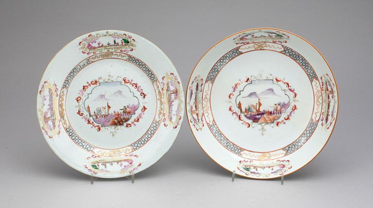 SKÅLFAT samt TALLRIK, kompaniporslin. Qing dynastin, Qianlong (1736-95).