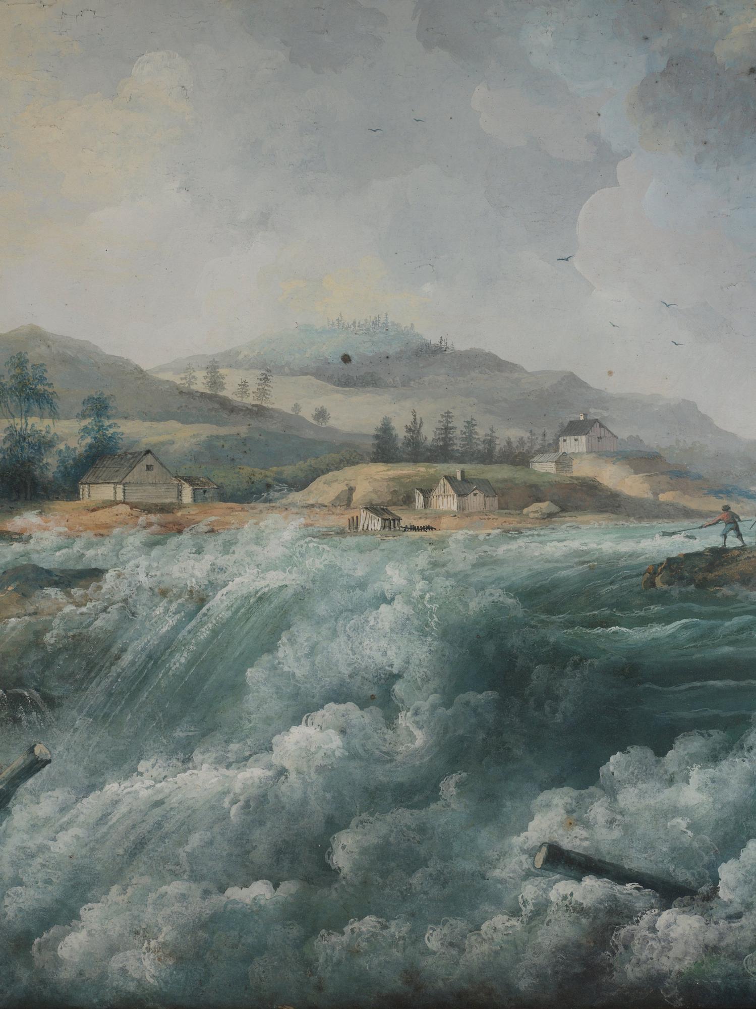 Louis Belanger Attributed to, "Vue de la Grand Cascade de Trollhetta".