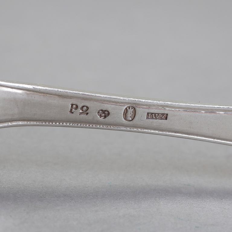 DESSERTSKEDAR, 12 st, silver, Johan Wilhelm Zimmerman, Stockholm 1797. Tot ca 463 gram.