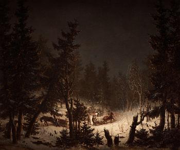 Pehr Hilleström, "Vinterstycke där en åker med fackla" (A winter painting where a person holds a torch).