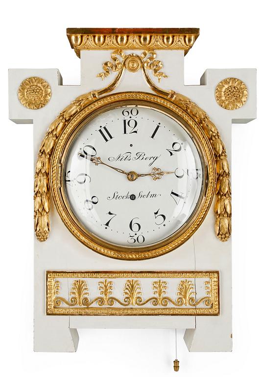 A Gustavian 18th century wall clock by N. Berg.