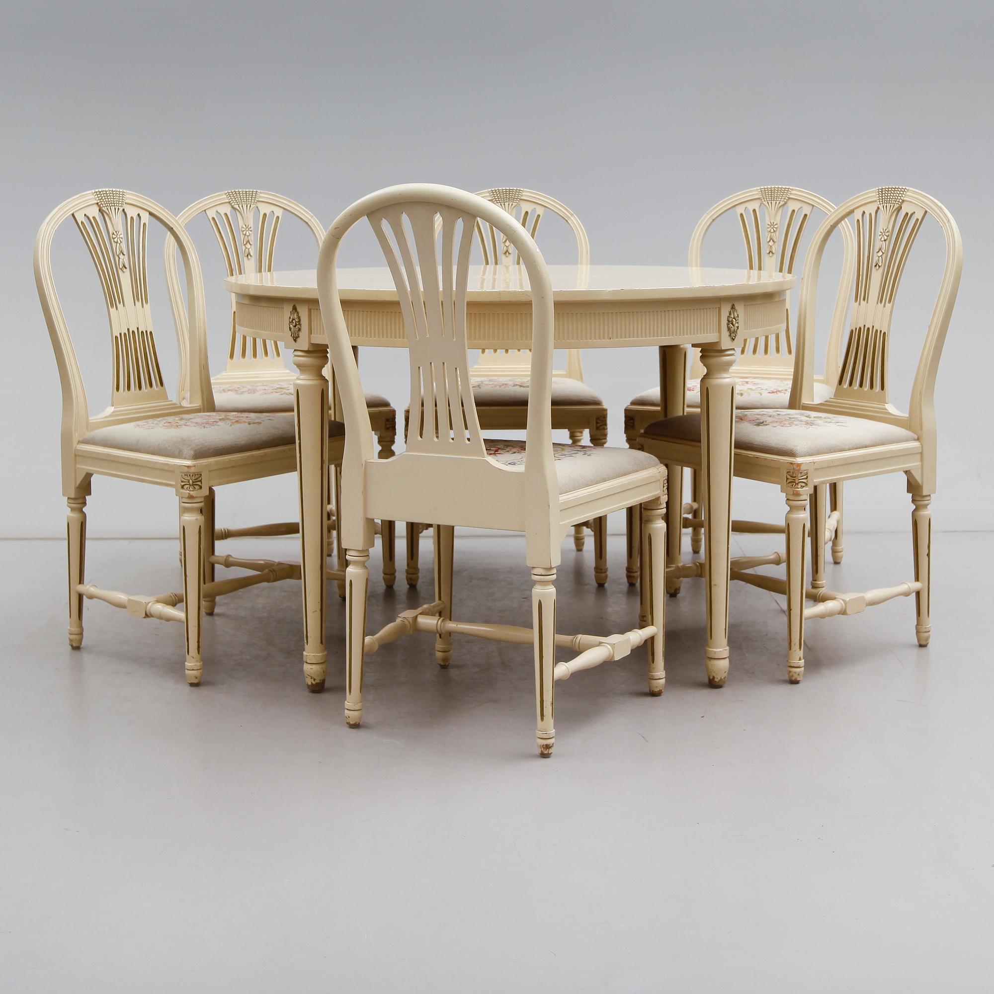 MATSALSGRUPP, 7 delar, gustaviansk stil, 1900-talets andra hälft.