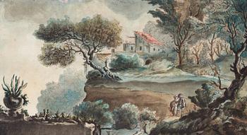 470. Louis Jean Desprez, Italienskt landskap med bondgård och figurer.