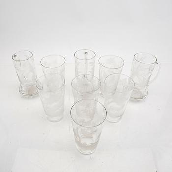 Sejdlar 3 st samt öl/grogglas 6 st omkring 1900.