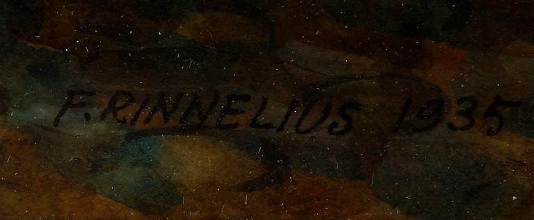 OKÄND KONSTNÄR, akvarell på pannå, sign F. Rinnelius o dat 1935.