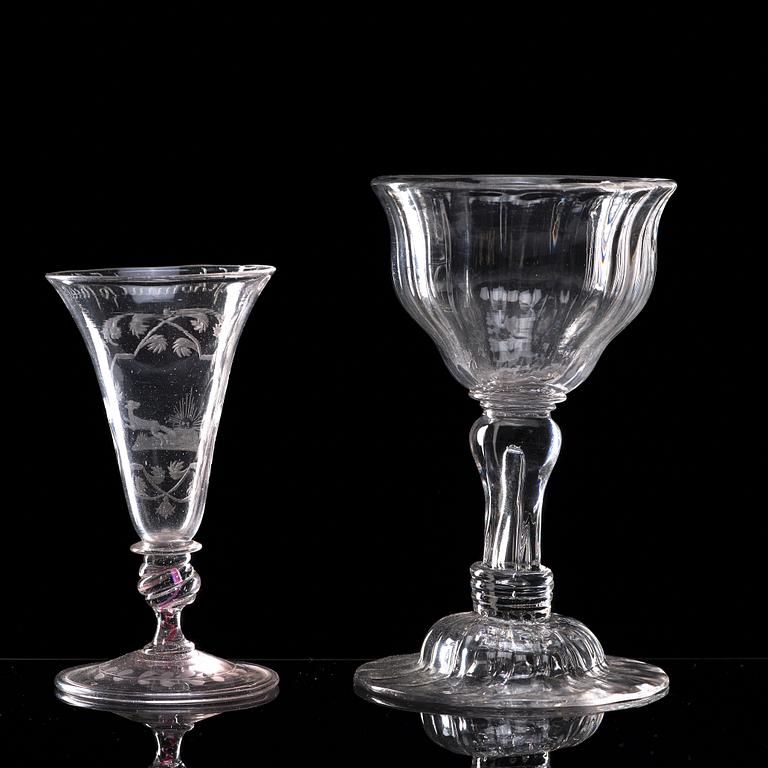 Two wine glasses, 18th Century.