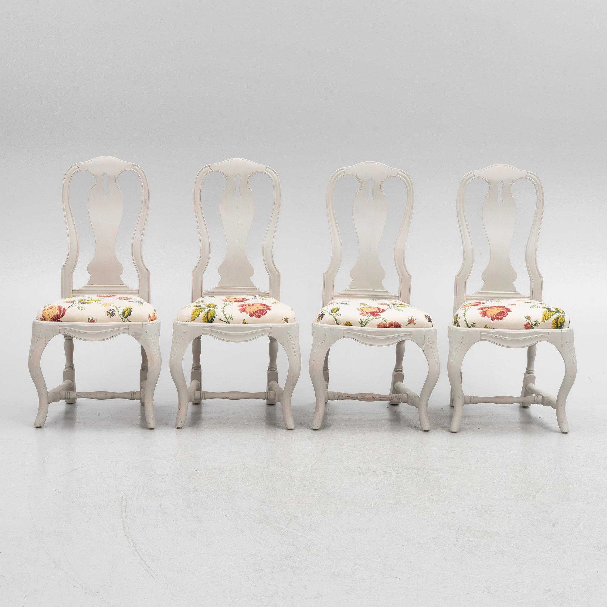 A set of four late Baroque style chairs, late 20th Century.