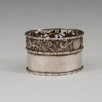 A cigarr box, salt and match box holder, export silver, partially Chen Hua, early 20th century.