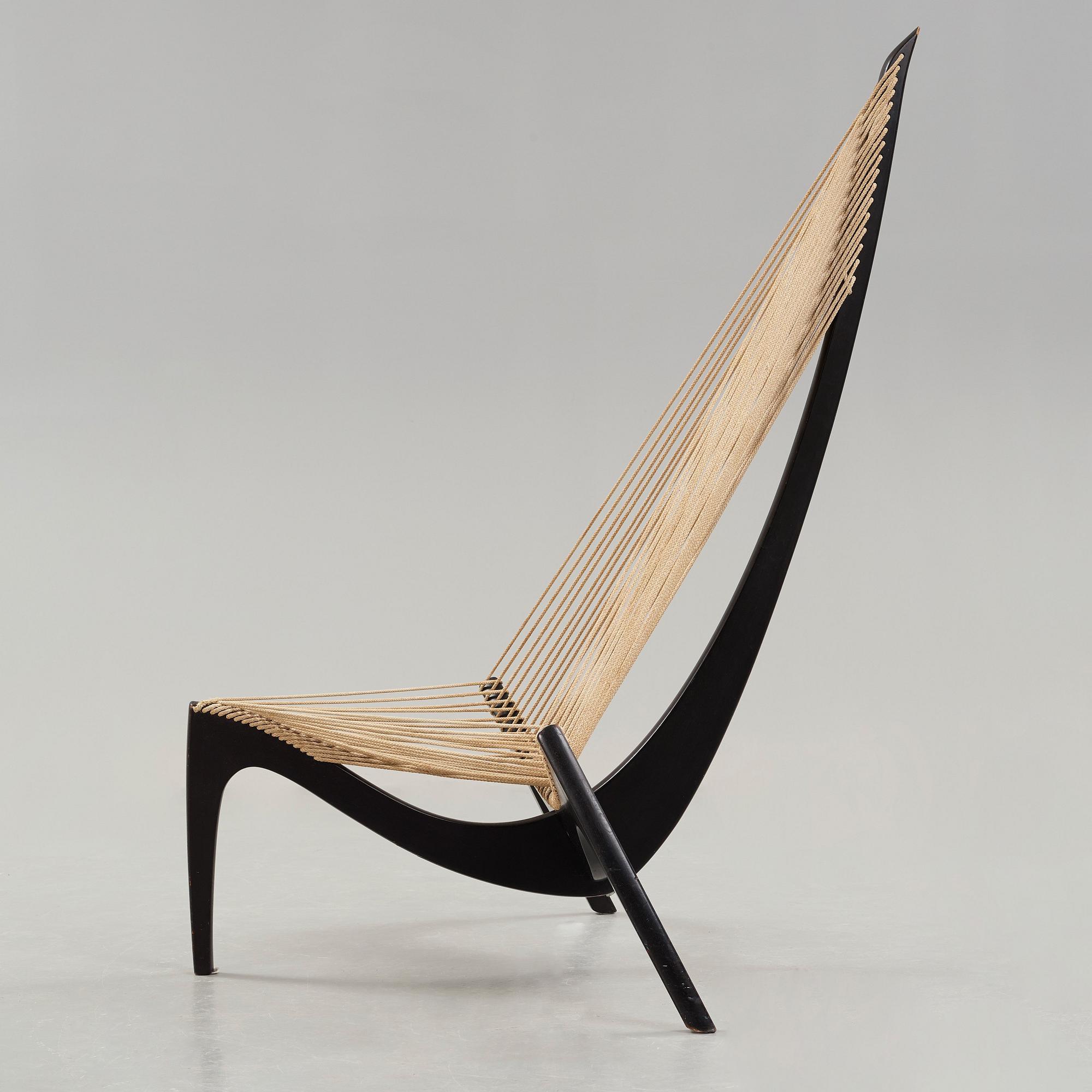 A Jørgen Høvelskov black lacquered 'Harp' chair, Christensen & Larsen, Denmark post 1968.
