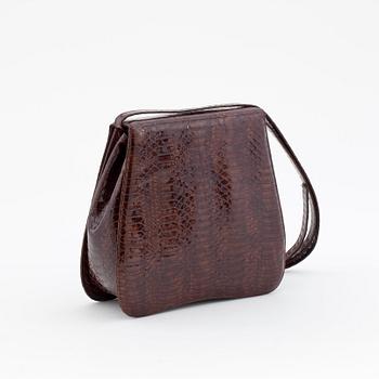 SANDRO VICARI, a brown snakeskin shoulder bag.