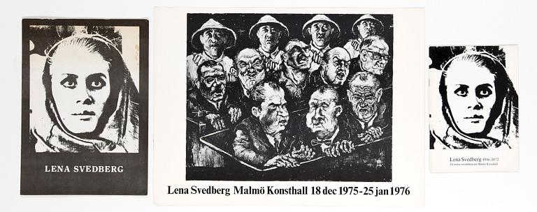 LENA SVEDBERG, 3 delar, utställningsaffisch samt utställningskataloger, 1975-1976.